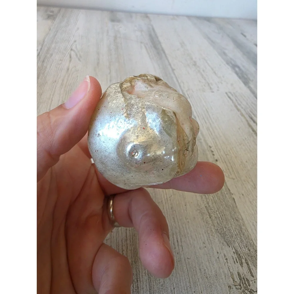 Antique head child milk glass eyes mercury glass ornament Xmas tree